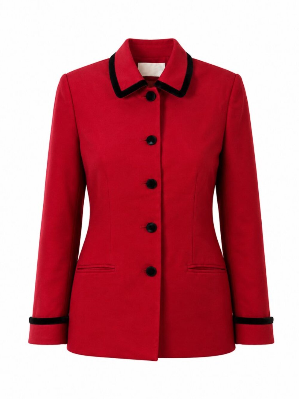 Rare Vintage Lord & Taylor Red Wool Velvet Trim Blazer Size 10
